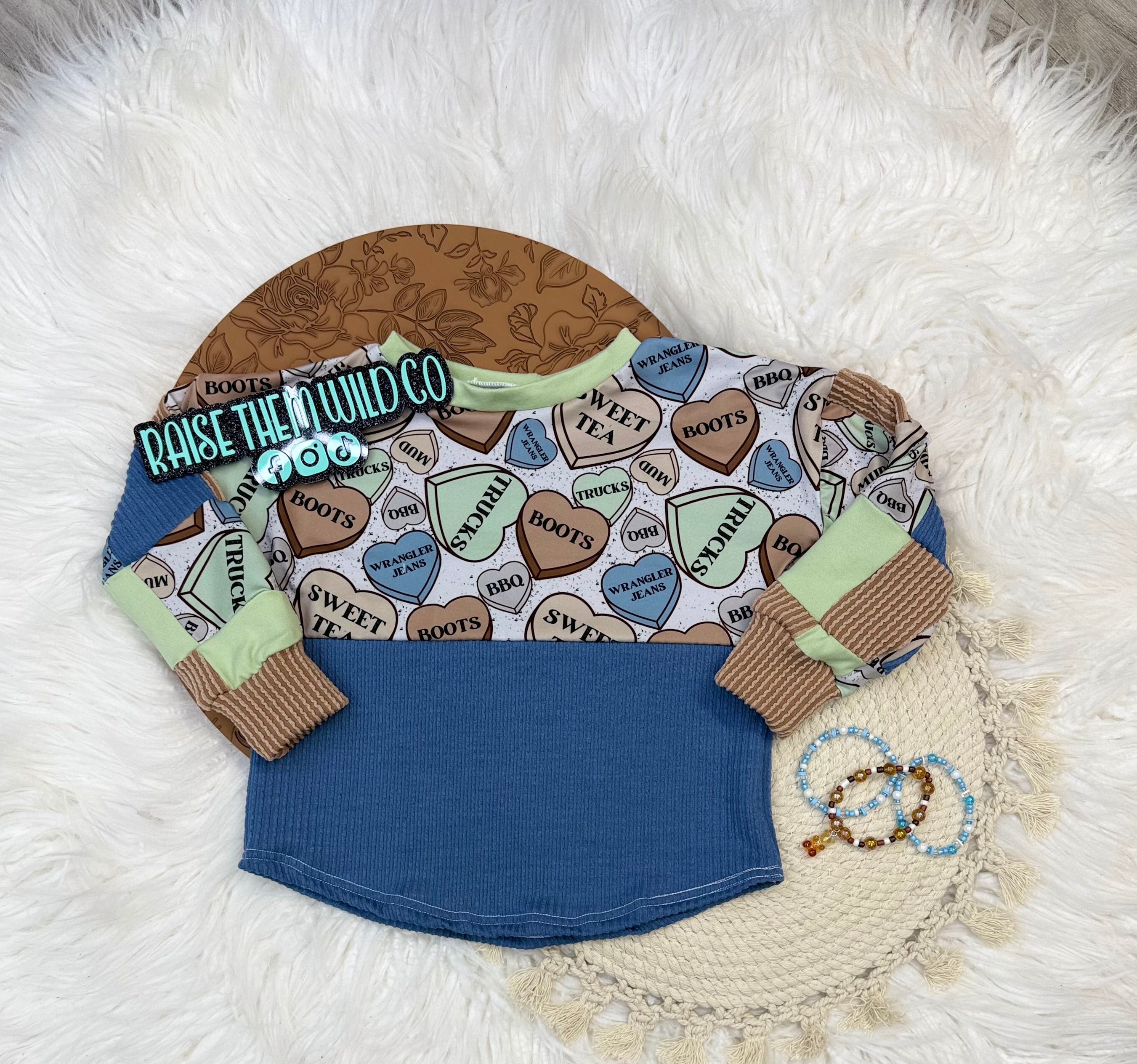 2T western candy patch work sleeve slate dolman