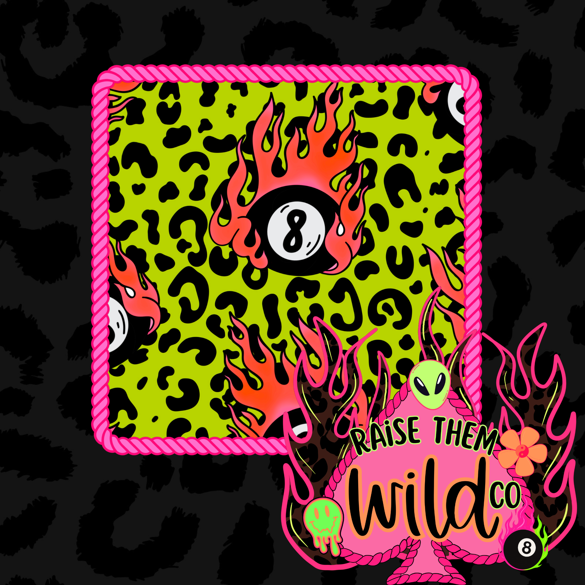 8 ball flame green cheetah