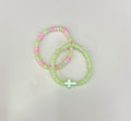 Pink and green cross bracelet set (2)