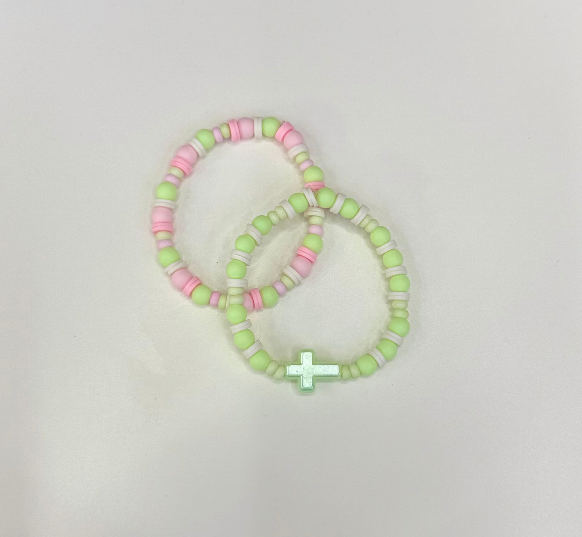 Pink and green cross bracelet set (2)