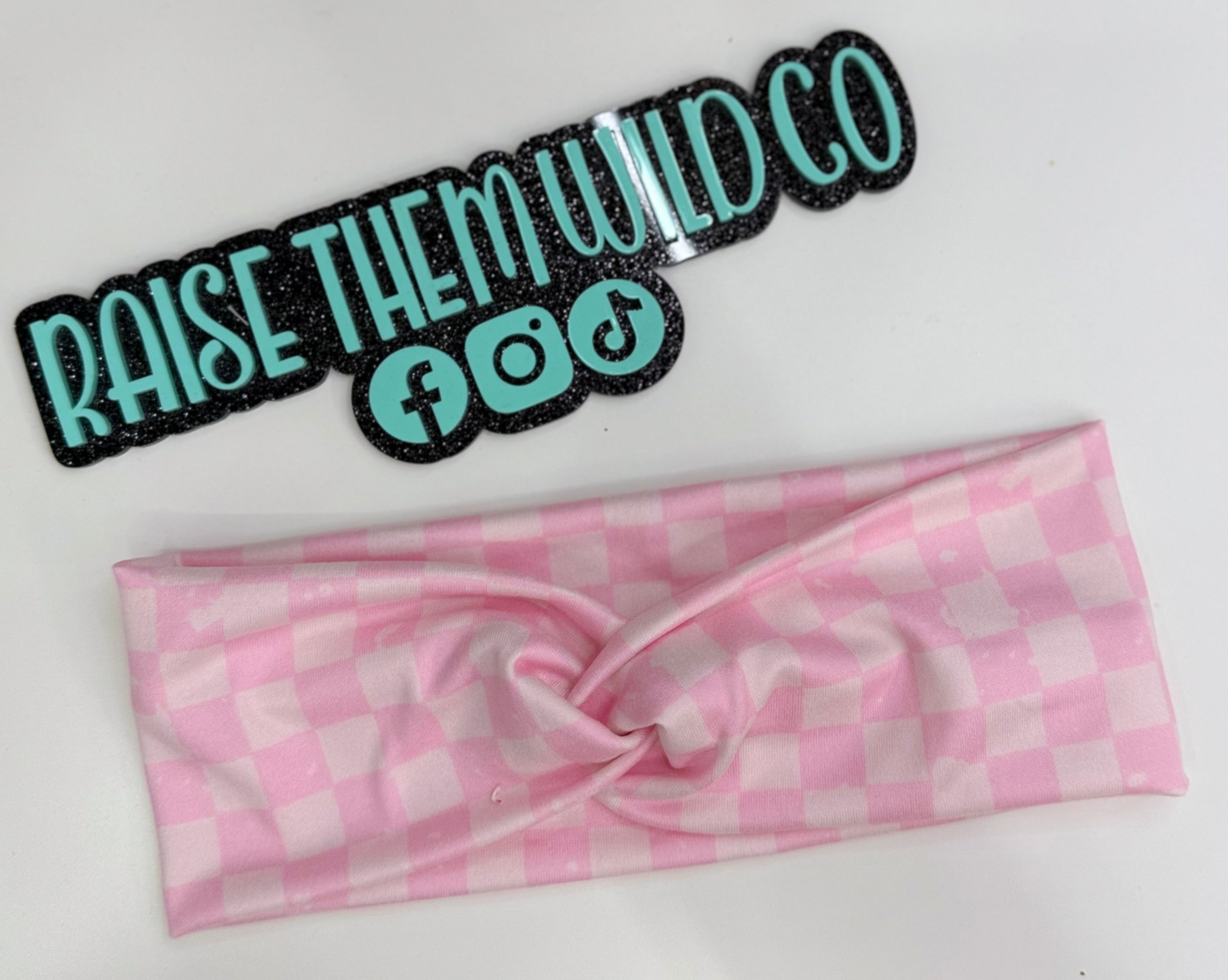 Pink checker OS adult headband