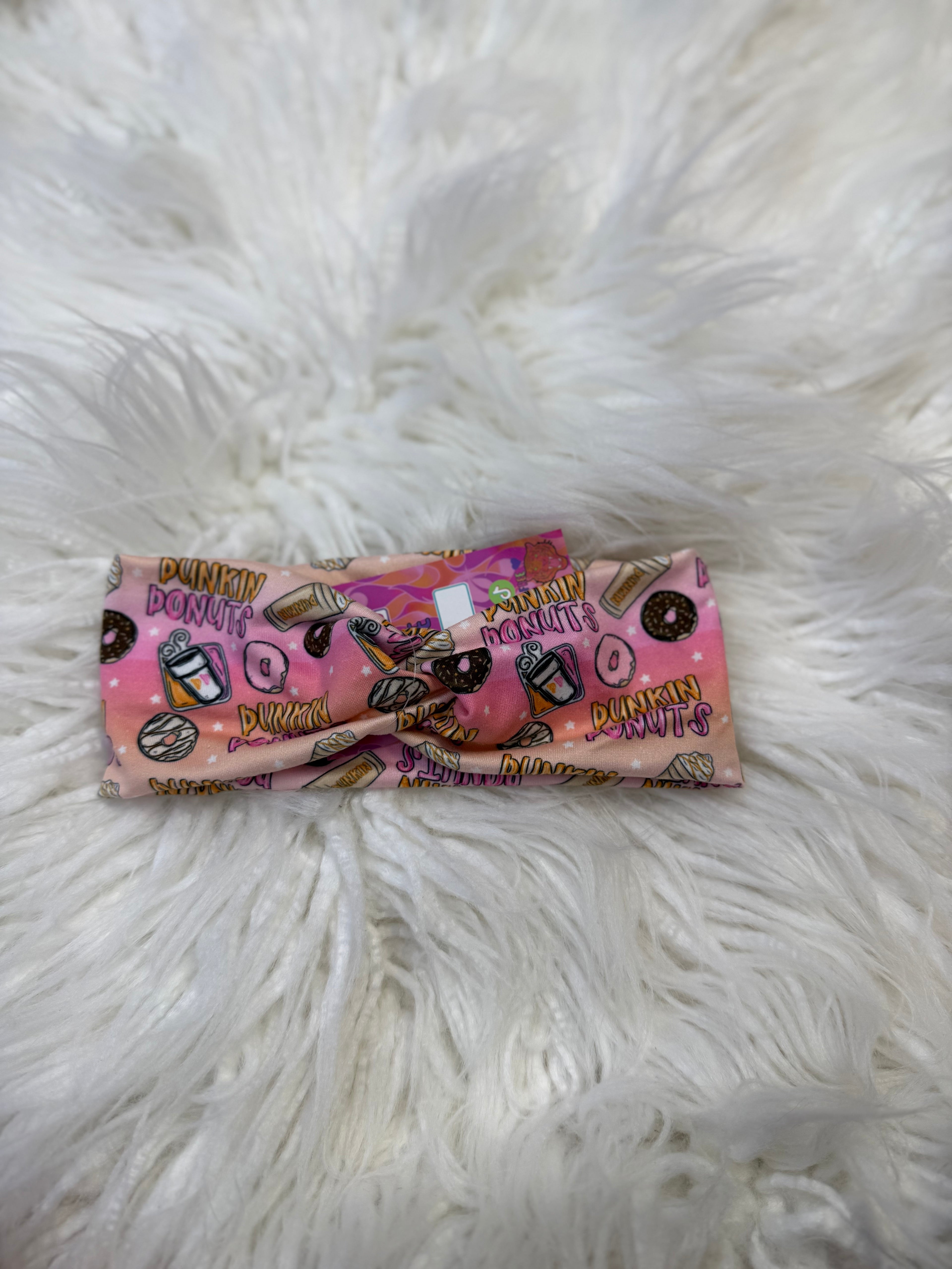 Pink coffee & donuts  OS headband