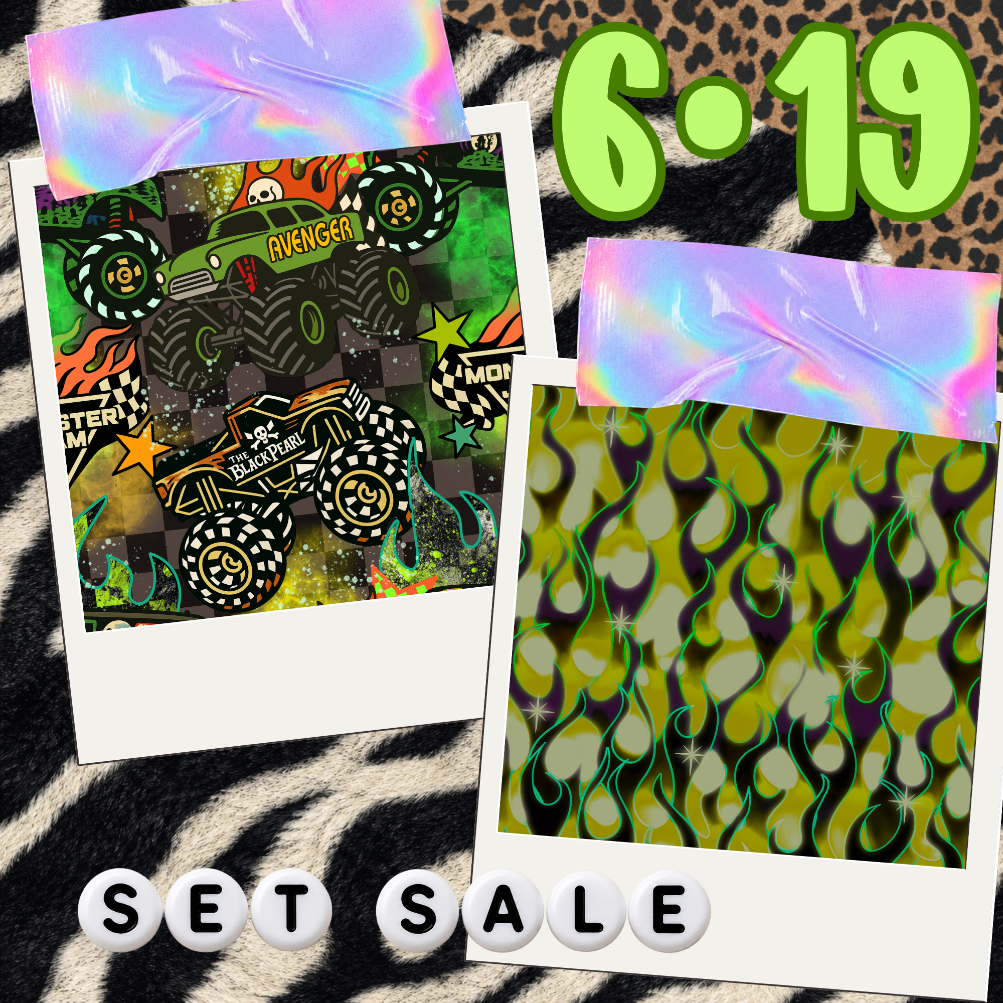 6/19 set SALE monster truck flames