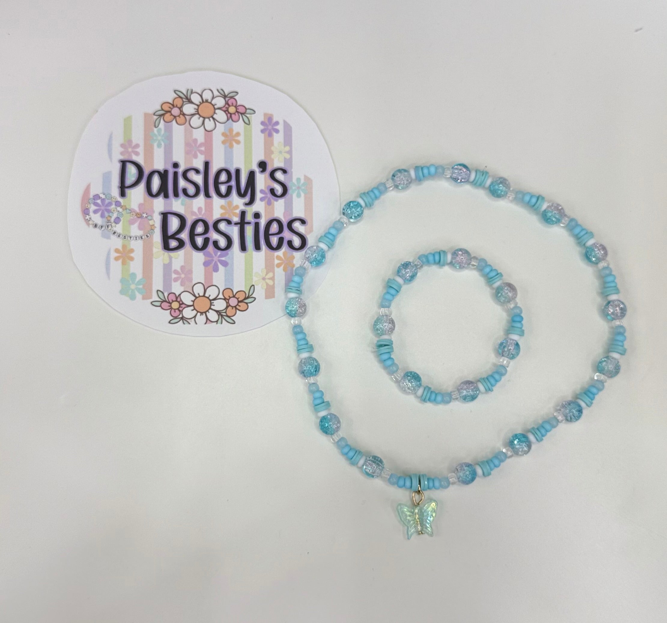 Light blue butterfly necklace bracelet set ( LBBSC04 )