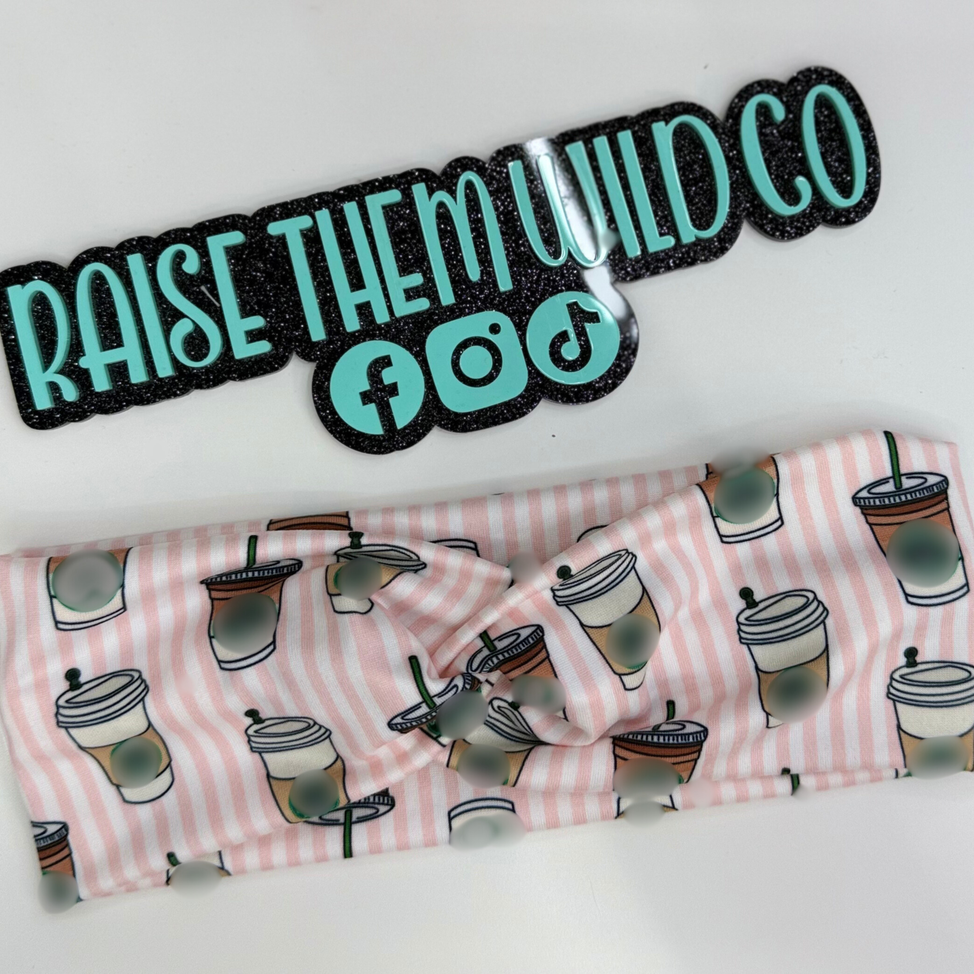 Adult headband pink stripe coffee