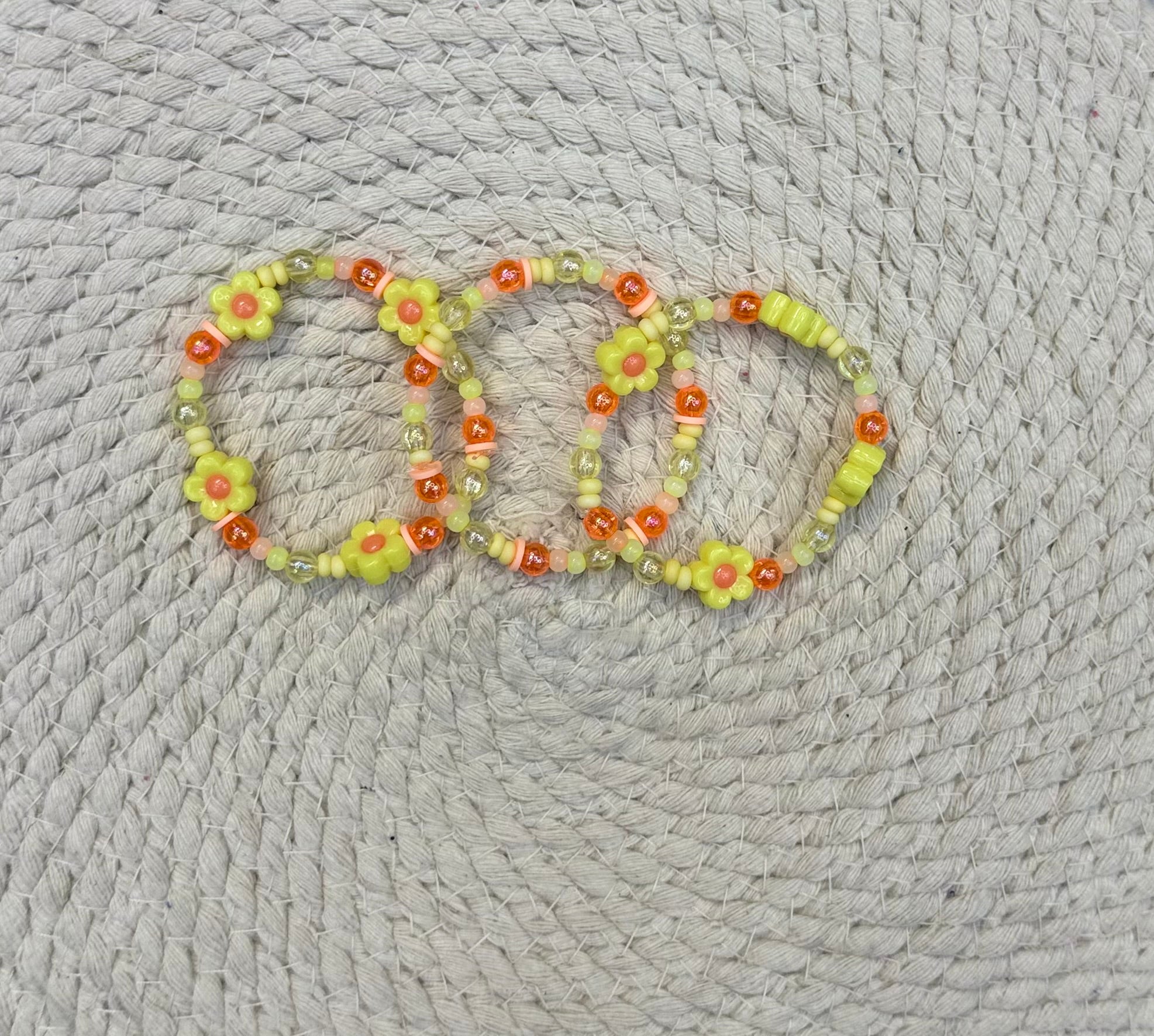 Yellow orange flower bracelet stack (3) YOF01