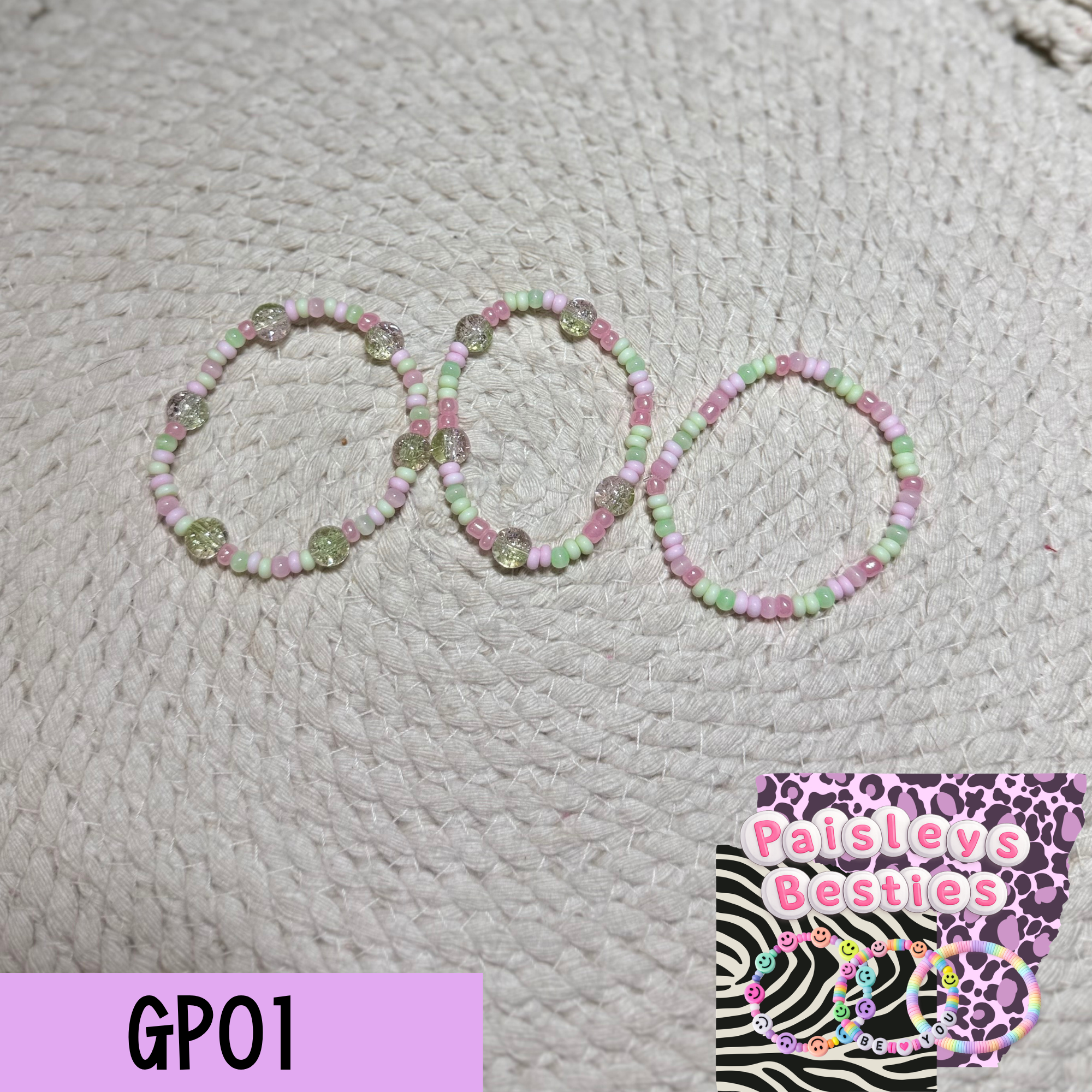 Green pink bracelet set (3) GP01