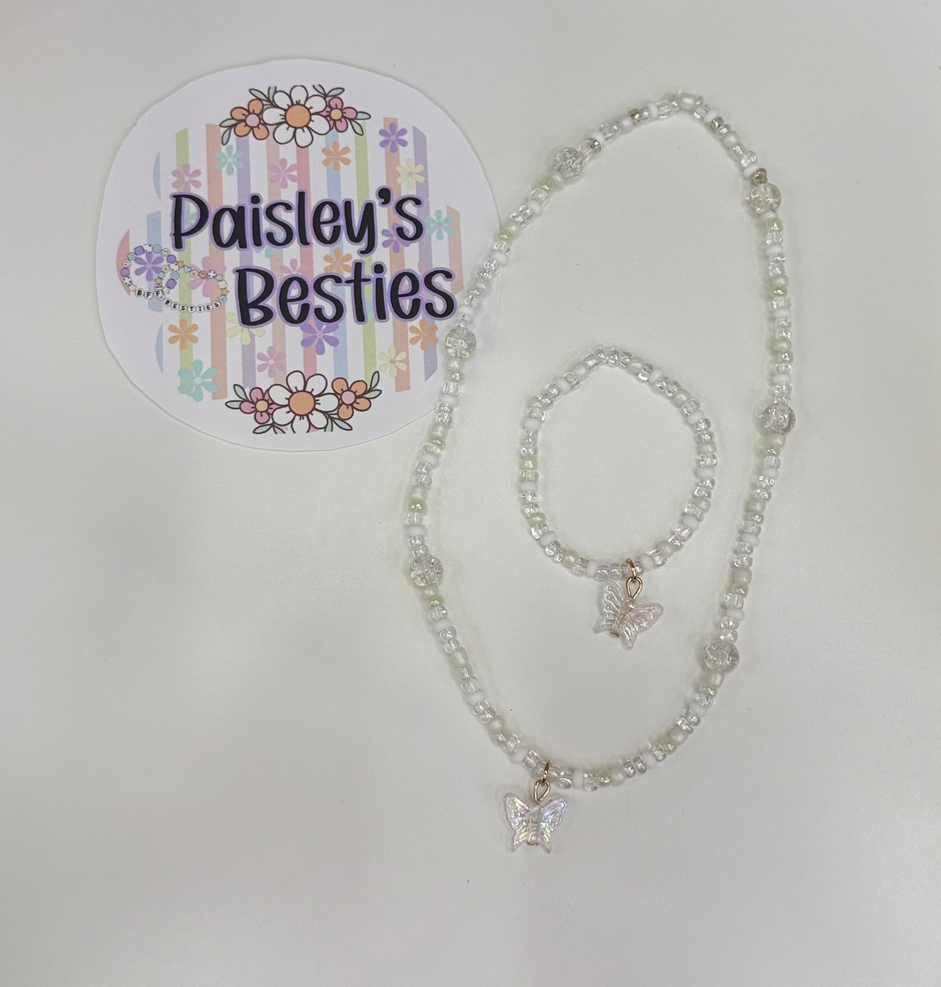 Clear& white butterfly necklace bracelet set ( CWSC05 )