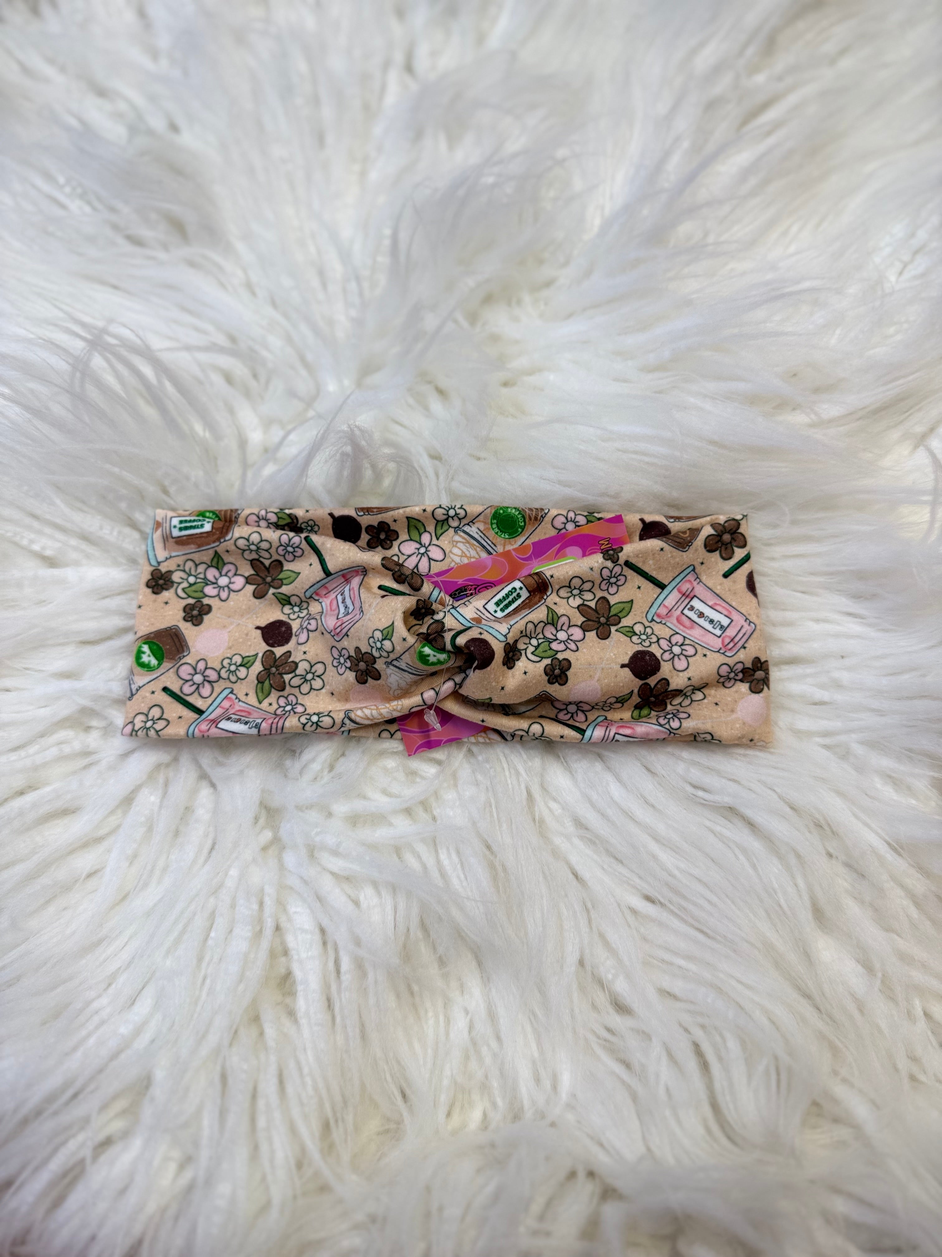 Pink & brown coffee  OS headband