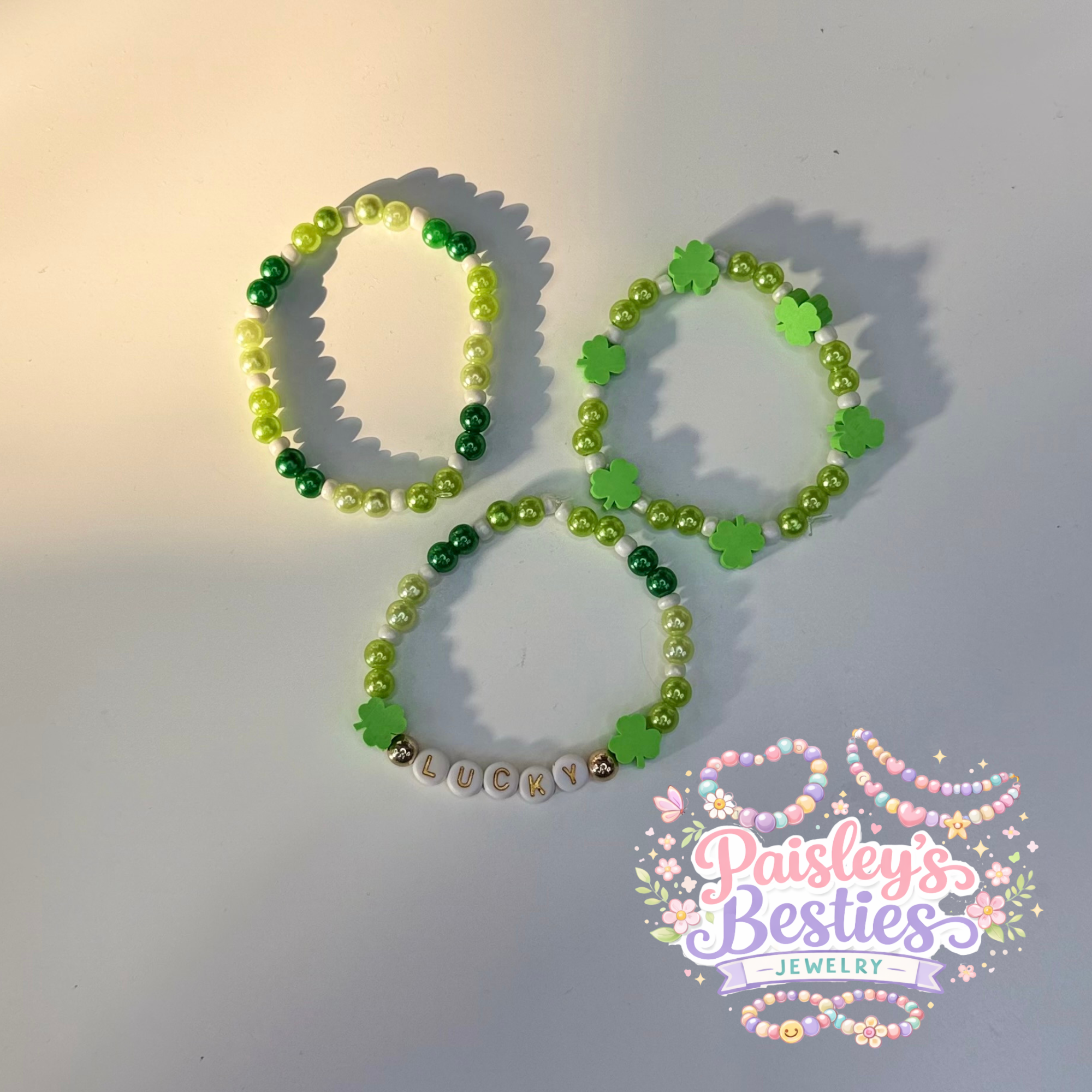 Lucky light green bracelet stack (3)
