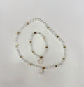 White and gold flower butterfly necklace and bracelet set