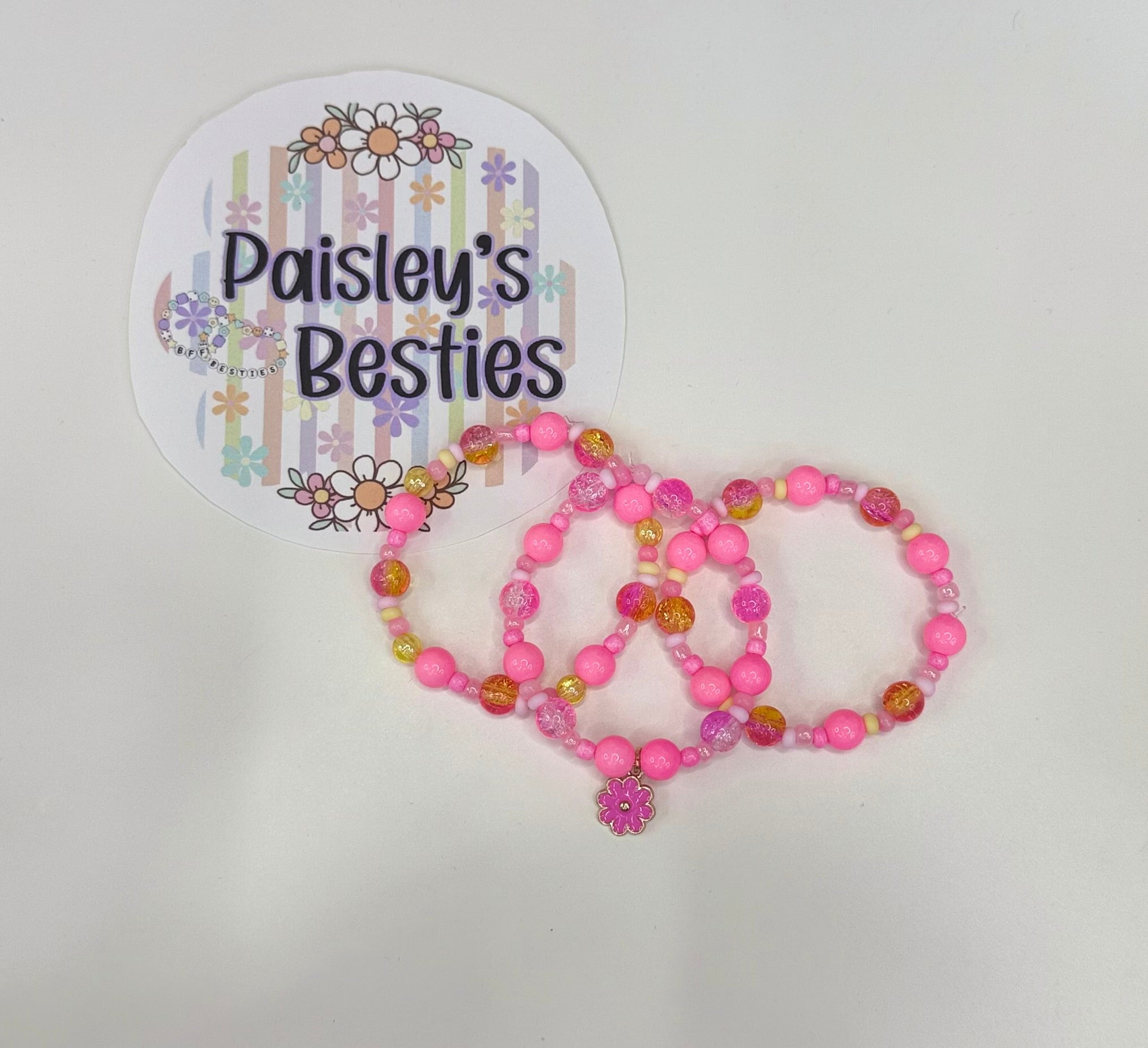 Pink and yellow flower bracelet stack (3) (PYFSC13 )