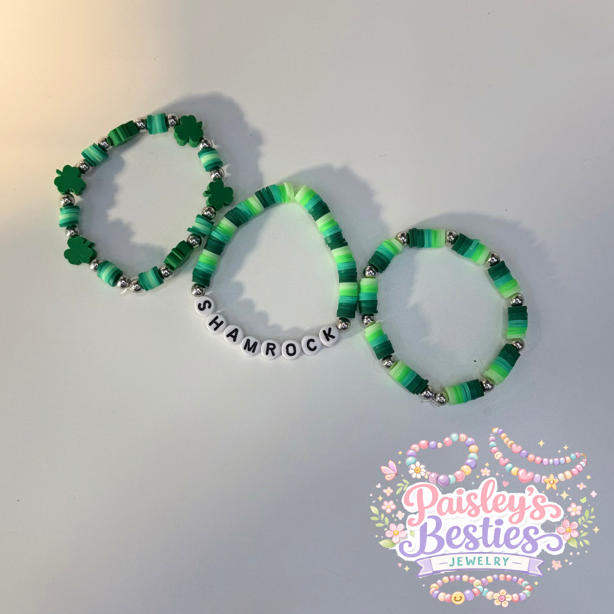 Shamrock letter Bead bracelet stack (3)