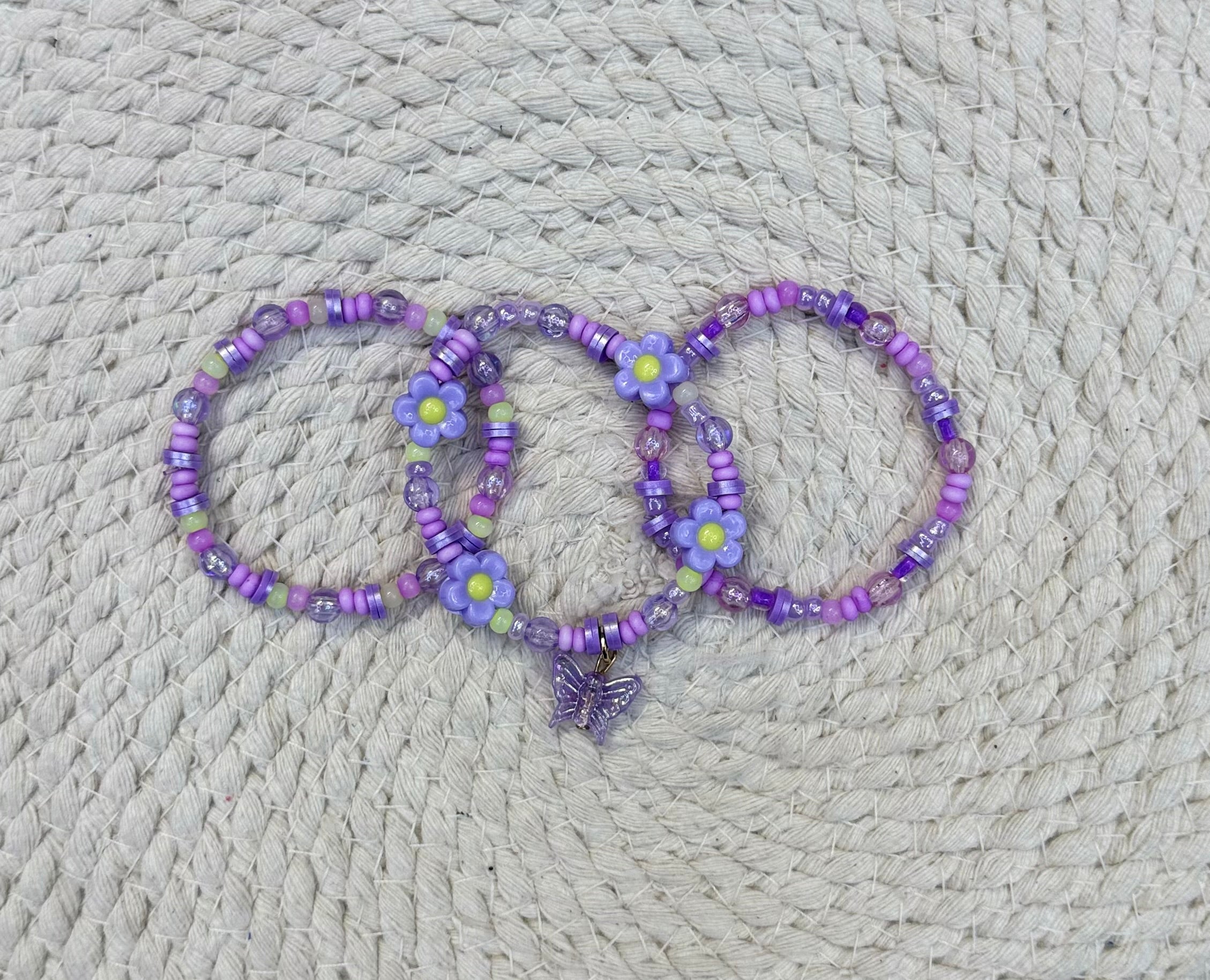 Purple butterfly bracelet stack (3) PB0201