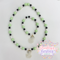 Kids necklace bracelet set mint green pup