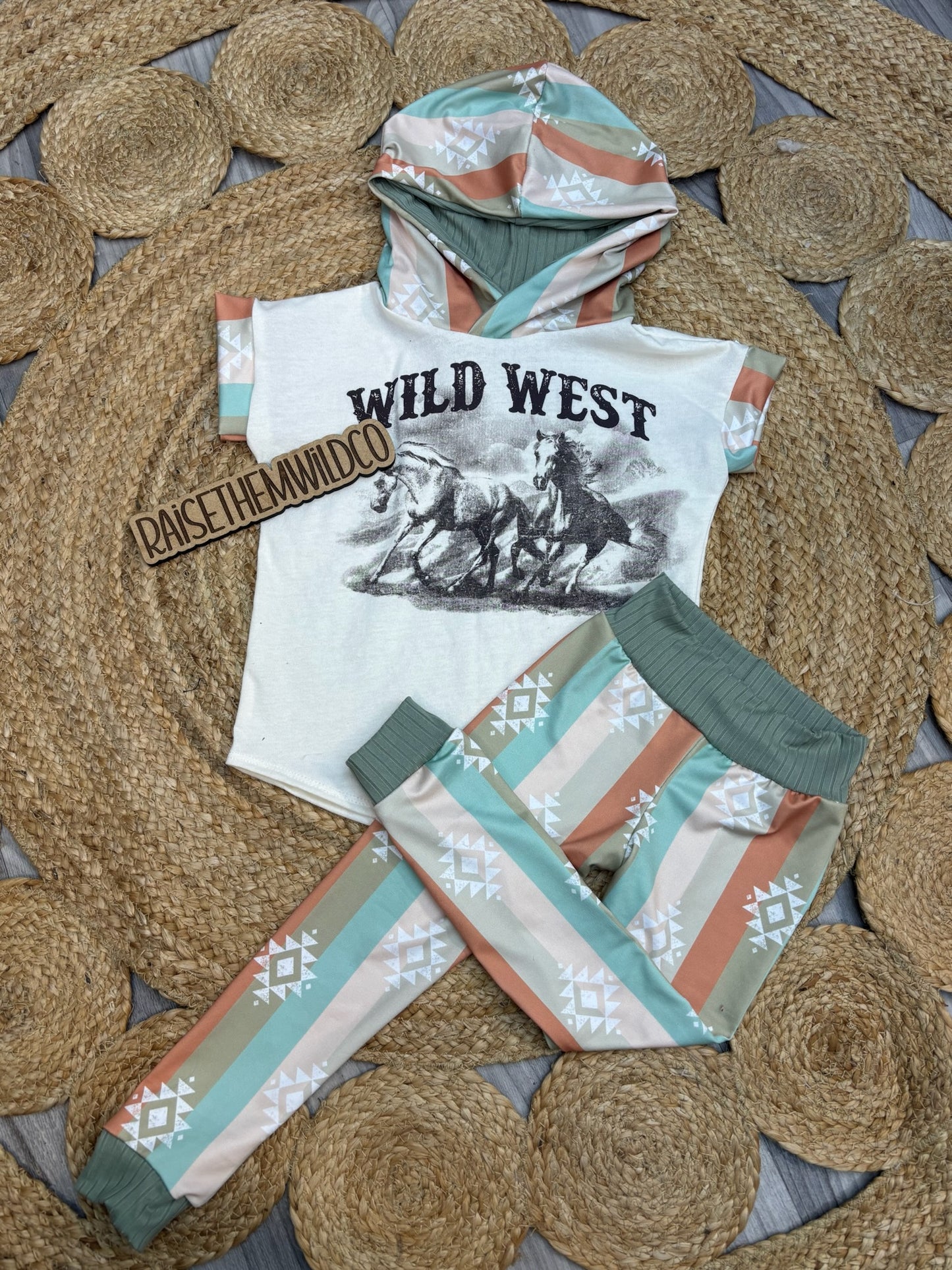 3T wild west upcycle set - dolman with hood SS and leggings